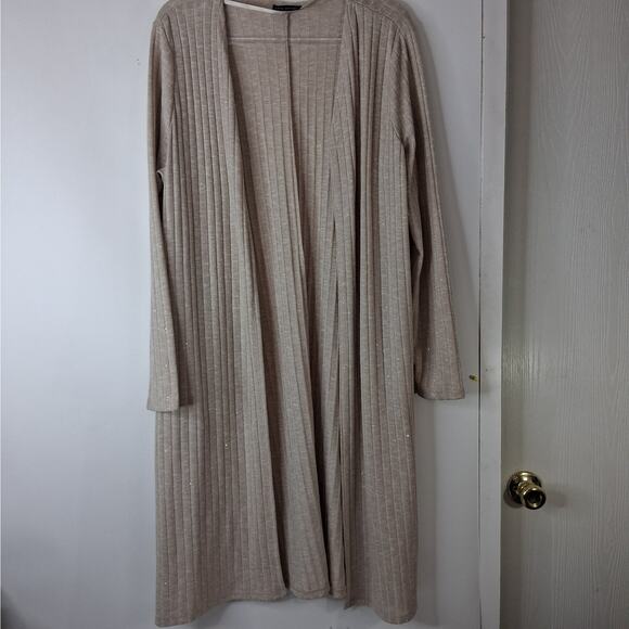 Lane Bryant Open Front Duster Cardigan Sweater Ribbed Knit Women's 14/16 Beige - Picture 2 of 11